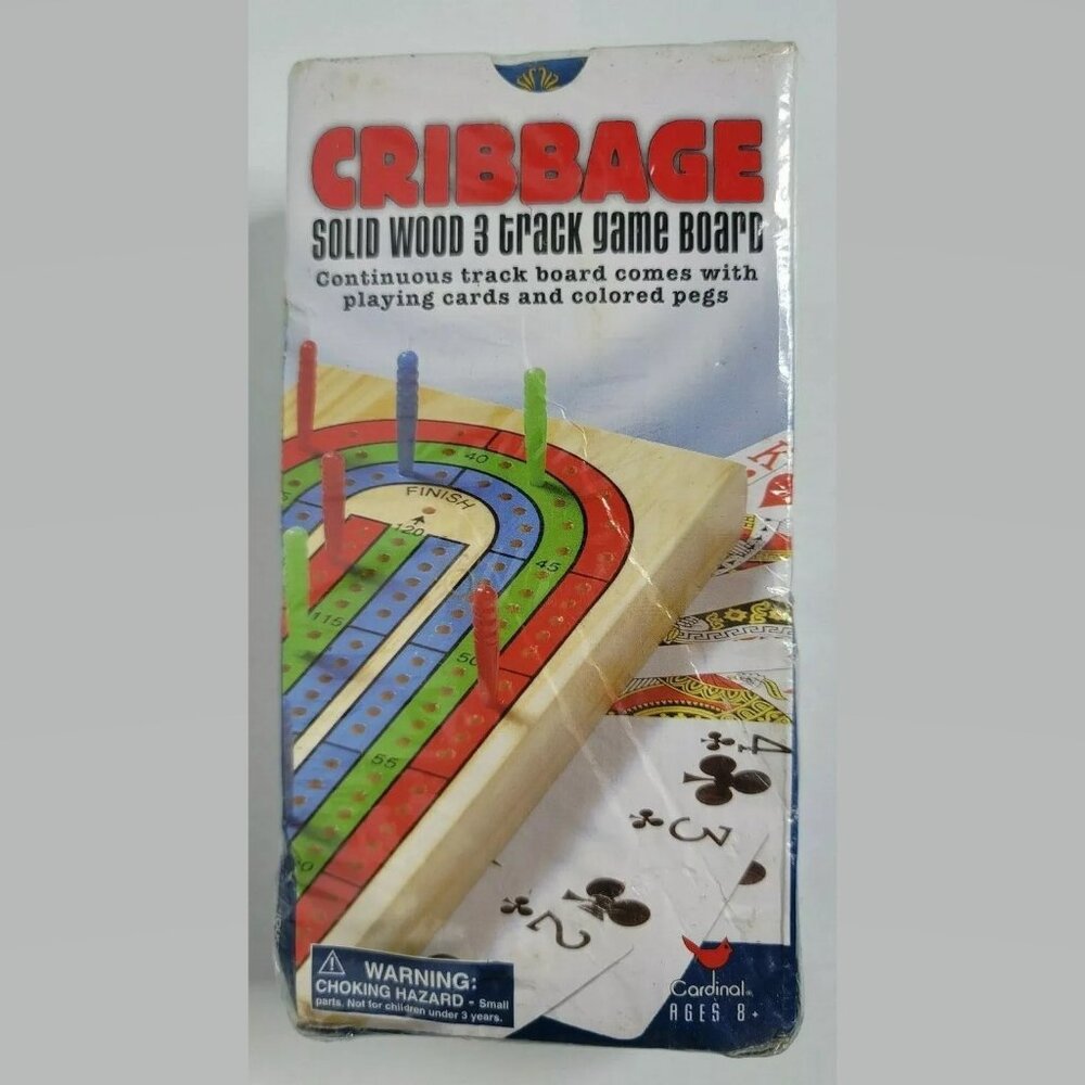 CRIBBAGE Solid Wood & Track Game Board SEALED Playing Cards Pegs